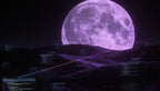 FULLMOON: a violet full moon rises over a landscape of terminal windows, the night audit at work